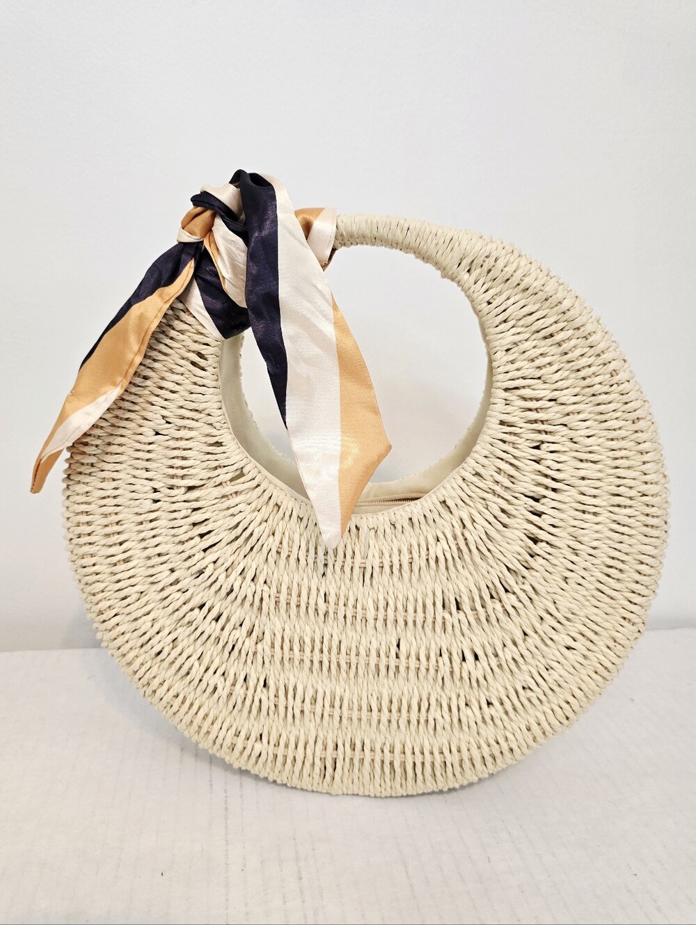 Madison West Woven Straw Crescent Hobo Boho Beach Resort Summer Coastal Bag
